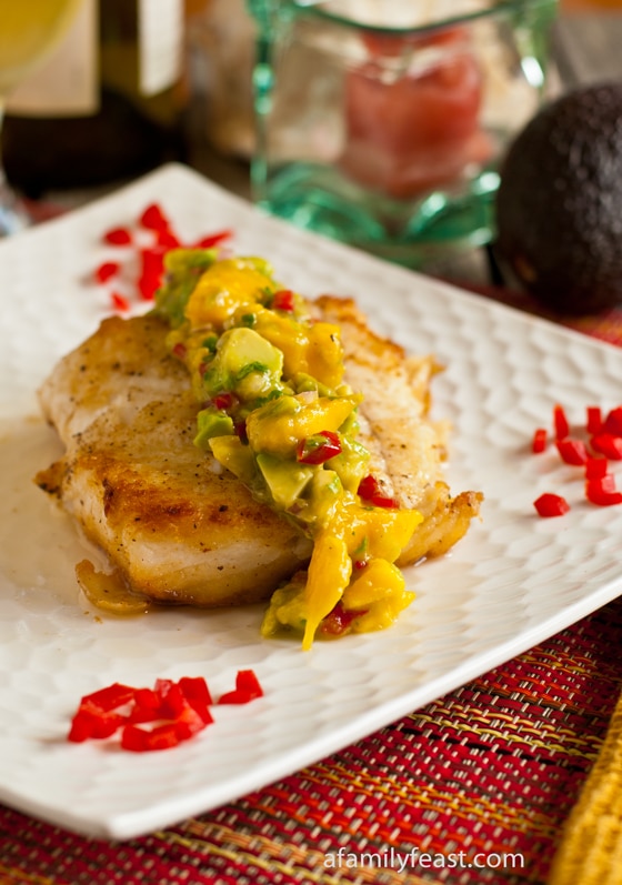 Pan Seared Halibut with MangoAvocado Salsa A Family Feast