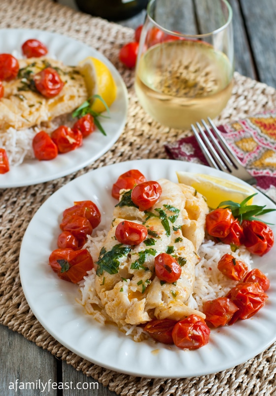 Poached Cod with Tarragon and Cherry Tomatoes