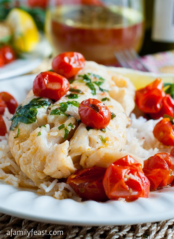 Poached Cod with Tarragon and Cherry Tomatoes