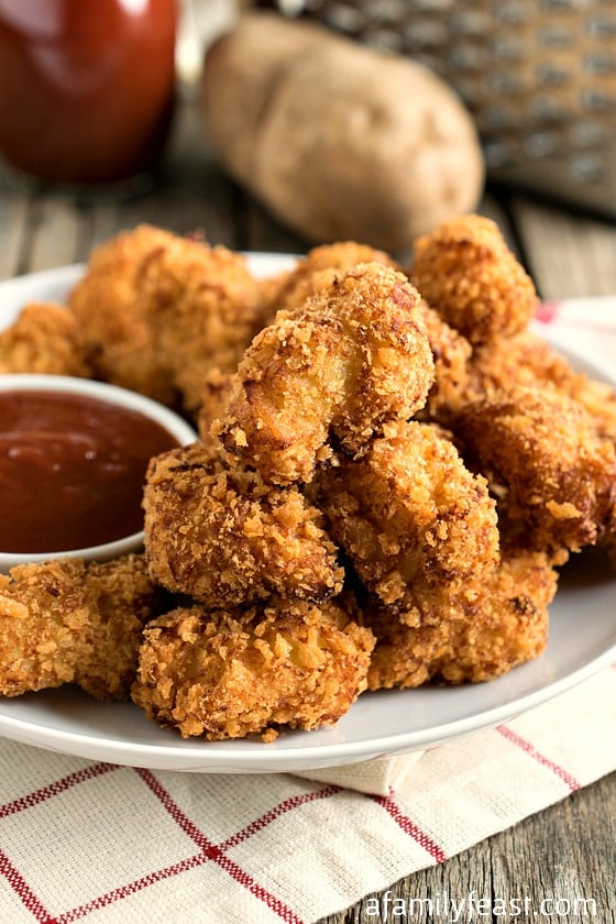 Homemade Tater Tots - Addictively delicious, extra crunchy potato snacks.  So easy and so delicious, you'll never want to buy the supermarket version again!